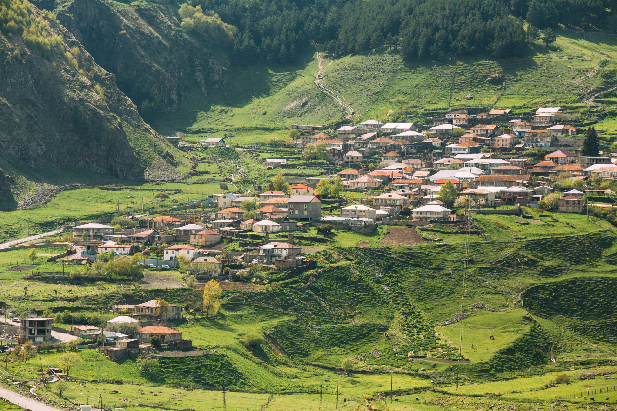 Stepantsminda Village In Kazbegi District, Mtskheta-Mtianeti Reg